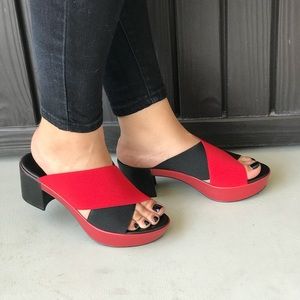 NIB Red/Black Elastic Wide Fit Block Heel Platform